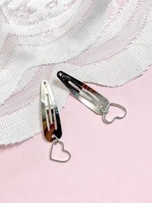 2 件組時尚女式水滴髮夾,帶有心形細節,龐克風格髮飾,適合日常佩戴,節日場合,可用於夾劉海和側發 - 銀色 - 查看 4