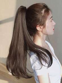 天然波浪長卷馬尾夾，防熱纖維，休閑款 - 棕色 - 查看 2