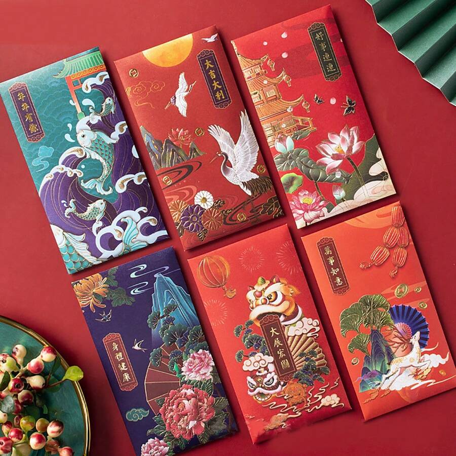 12入組春節紅包,創意金箔燙印高級設計和外觀 - 多色(B系列) - 查看 1