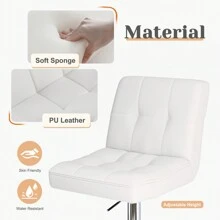 Sweetcrispy Sweetcripy Bar Stools Set Of 2, PU Leather Adjustable Swivel Barstools, Armless Hydraulic Kitchen Counter Height Bar Stools, Thickened Seat Cushion Square Island Barstools With Back - White - View 6
