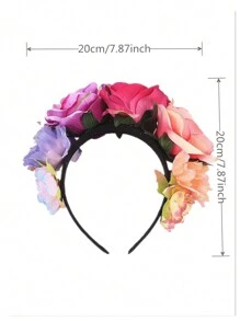 1 件女式玫瑰花头饰，适合万圣节、角色扮演、波西米亚风、海滩、新娘、孕妇拍照 - 涤纶仿花头饰 - 彩色 - 查看 3