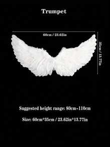 3 件套天然羽毛白色天使翅膀服裝套裝,適合節慶、攝影、舞台表演和角色扮演道具 - 白色 - 查看 6