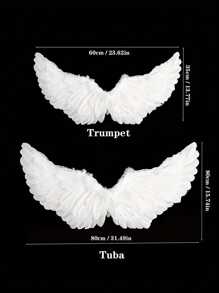 3 件套天然羽毛白色天使翅膀服裝套裝,適合節慶、攝影、舞台表演和角色扮演道具 - 白色 - 查看 2