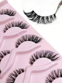 Asiteo 5 Pairs Cluster False Eyelashes, Cat Eye Effect, 20mm Length, Faux Mink Fur Lashes, Fox Eye Lashes, Makeup Eyelash Extensions, Strip Lashes - Black - View 7