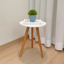 Mesinha Lateral De Canto Redonda Para Sala De Apoio Mdf Mesa Cabeceira Retrô Pé Palito Madeira Decorativa - Branco - Visão 6
