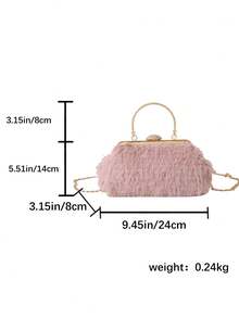 1pc Pink Clutch Bag Plush Shell Handbag For Evening Dressing, Fashionable Autumn & Winter - Pink - View 7