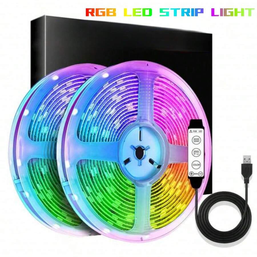 1入組5m-10m Rgb Led燈條smd 2835 225/450 Led柔性發光二極管,帶有3鍵控制器,適用於臥室、客廳、電視、電腦、家居裝飾(不含包裝盒) - 三色(紅綠藍) - 查看 1