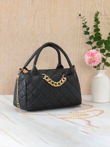 New Fashion Festival Gift Large Size Embroidered Decor Chain Shoulder Handbag - Black - View 5
