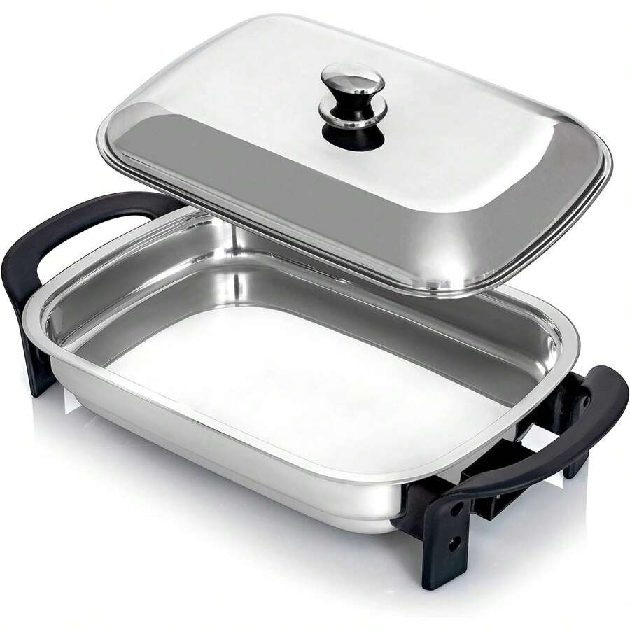 YONGSTYLE 16-Inch Electric Skillet - Rectangular Stainless Steel Pan with Handles and Lid Cover - Multicolor - View 1