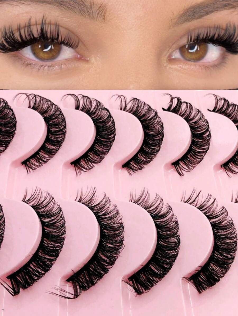 Asiteo 10 Pairs D Curl False Eyelashes, Russian Style DD Curl Faux Mink Lashes, Reusable, Fluffy & Natural, Thick & Soft, Eyelash Extension - 黑色 - 查看 1