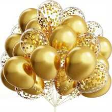 25入組/套12英寸有色金屬紙氣球,派對氣球,鍍鉻金屬氣球,婚禮派對裝飾氣球,室內裝飾,聖誕、萬聖節、感恩節禮物 - 金色 - 查看 1