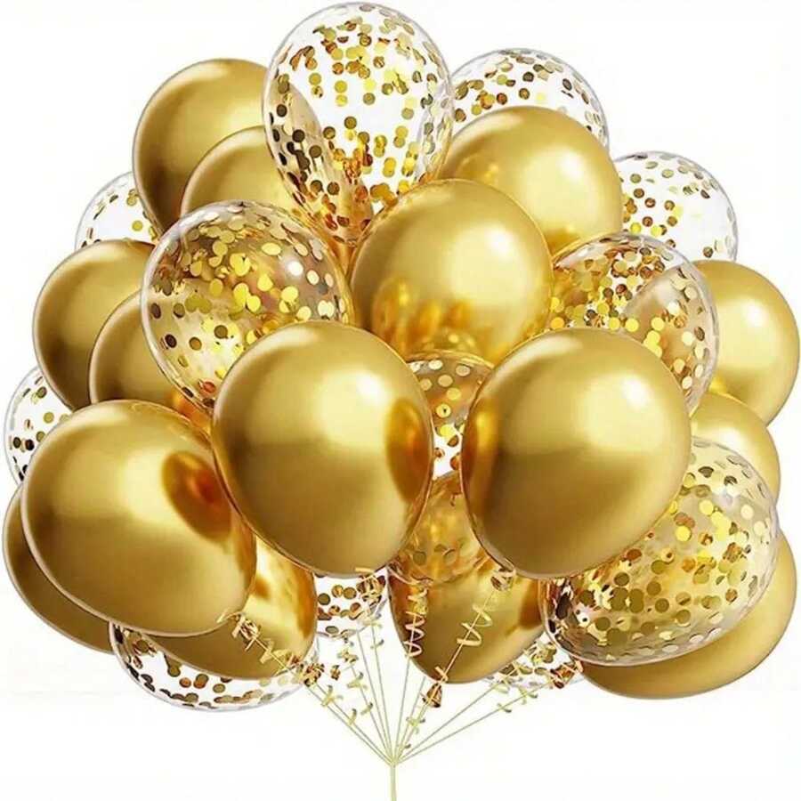 25入組/套12英寸有色金屬紙氣球,派對氣球,鍍鉻金屬氣球,婚禮派對裝飾氣球,室內裝飾,聖誕、萬聖節、感恩節禮物 - 金色 - 查看 1