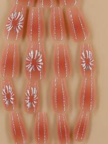 24片套中號圓形假指甲,附1把指甲修剪器和1支水凝膠 - 彩色 - 查看 4