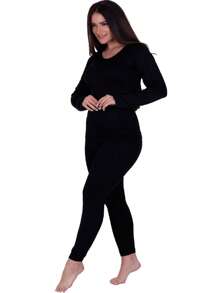 Thermal Base Layer Winter Set - Top And Tights - 80 Denier - 黑色 - 查看 5