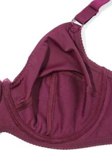 Parifairy One Piece Plus Size Solid Color Stretchy Ultra-Thin Underwire Bra, Simple For Daily Wear - Burgundy - View 5