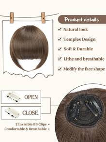 棕色高溫合成髮結短髮假髮夾帶太陽穴的瀏海,自然平整的瀏海,日常佩戴的瀏海假髮 (棕色) - Dark Brown - 查看 3
