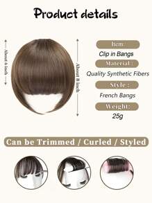 棕色高溫合成髮結短髮假髮夾帶太陽穴的瀏海,自然平整的瀏海,日常佩戴的瀏海假髮 (棕色) - Dark Brown - 查看 2