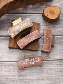 1pc Western Style Sunflower Shaped Leather Hair Clip - Multicolor - View 1