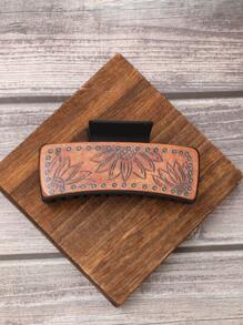 1pc Western Style Sunflower Shaped Leather Hair Clip - Multicolor - View 2