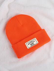 1 件儿童多色纯色户外防风舒适针织帽，适合日常穿着，秋冬季/四季 - 橘色 - 查看 3