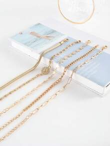 1set Vintage Fashionable Personalized Minimalist Alloy & Rhinestone Decor Heart Bracelet Set - Yellow Gold - View 5