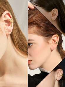 20入組男女通用無洞夾式軟骨包耳環,蛇形花卉羽毛可調節耳夾,假軟骨耳環 - 黑色 - 查看 7