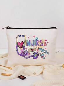 卡通护士图案储物袋，轻便多功能随身包，国际护士节礼品袋，卡通护士图案储物袋，轻便多功能随身包，国际护士节礼品袋化妆包化妆包化妆品收纳袋化妆品收纳袋化妆袋 - 米色 - 查看 2