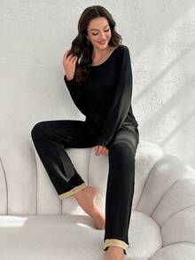 Women's Solid Color Homewear Set - Black - View 4