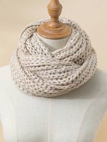 1件女士雙圈編織針織圍巾,適用於秋冬保暖,戶外休閒裝飾性頸飾 - 米色 - 查看 2