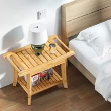 Bamboo Shower Bench with Storage Shelf ,Waterproof Anti-Slip Shower Stool for Shaving Legs or Spa Bath Seat in Bathroom & Inside Shower for Adults Seniors Elder - Tự nhiên - Xem 5