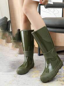 新款經典厚底高筒女式雨靴,具有橡膠、耐磨、防水、防滑等特性,適合四季穿著,時尚簡約的法式馬靴搭配溫暖的鞋套 - 綠色 - 查看 3