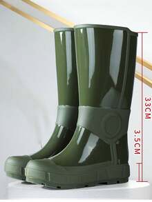 新款經典厚底高筒女式雨靴,具有橡膠、耐磨、防水、防滑等特性,適合四季穿著,時尚簡約的法式馬靴搭配溫暖的鞋套 - 綠色 - 查看 7