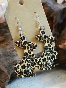 1對復活節兔子、花卉、格子、豹紋圖案新生兒多色輕便木雕激光切割雙面印花西式復古風格女士耳環 - 木質耳環 - 查看 4