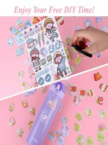 Set De Pegatinas De Dibujos Animados, Pegatinas Adhesivas Mini, Pegatinas Decorativas Lindas, Adecuado Para Manualidades Diy, Álbumes De Recortes, Álbumes De Fotos, Cuadernos (300pcs+4 Hojas) - Multicolor - Ver 3