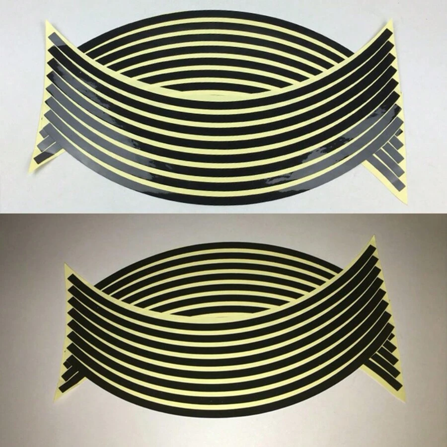 AD 1對黑色摩托車18英寸車輪胎圈貼紙,反光貼紙,用於鋼圈改裝和輪胎裝飾