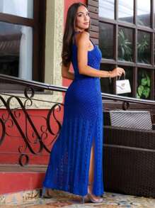 Women Sweater Dresses - Royal Blue - View 2