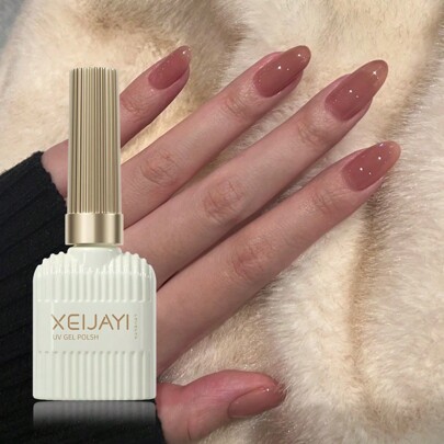 XEIJAYI 1 Bottle 15ml Crystal Gel Nail Polish, Semi-Transparent Watermelon Pink With Transparent Ice Crystal Effect - Removable Under UV/LED Light - Ideal For DIY Manicure