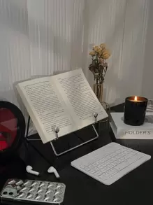 1pc Metal Mobile Phone & Tablet Stand Compatible With IPad, Desk & Bed Phone Holder, 2-In-1 Slouchy Reader Bracket For Computer - Silver - View 1