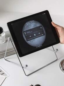 1pc Metal Mobile Phone & Tablet Stand Compatible With IPad, Desk & Bed Phone Holder, 2-In-1 Slouchy Reader Bracket For Computer - Silver - View 5