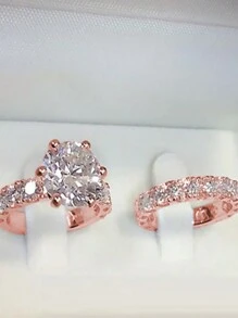 2 Cái/Bộ Mạ bạc Đám cưới cô dâu Nhẫn Đối với phụ nữ Hôn ước Qủa tặng Đồ trang sức - Bạc - Xem 3