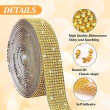 (0.67 inches X 1 size) Self adhesive crystal rhinestone ribbon - rhinestone stripes, DIY flash ribbon stickers rhinestone glue crafts mobile phone car decoration (8 rows), wedding, party gifts ribbon decoration handicrafts - Multicolor - View 6