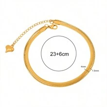 1pc Elegant Simple Double Layer Flat Snake Bone & Box Chain Stainless Steel Anklet For Women, Suitable For Daily Wear And Beach