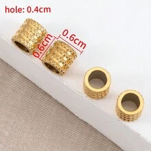 20pcs/Pack Stainless Steel 0.6cm Four-Layer Pattern Drilled Beads With Large Hole & Wheel Hub Design, Suitable For Bracelet, Necklace, Diy Jewelry Making - Gold - View 3