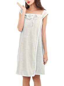 Towel Robe Bathroom Outlet Bedroom With Buttons Bow Detail Absorbent Soft - Grey - View 6
