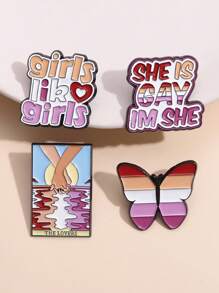 QTHOPE 1個有創意的情侶徽章,彩虹女孩形狀的鴨子蝴蝶心形胸針 - 彩色 - 查看 3