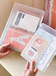 1pc Small Transparent Buckle File Organizer,Back To School,School Supplies - Clear - View 5