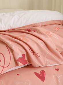 3入組情人節抗菌和絨毛洗滌床上用品套件,心形印花被套和2個靠墊套,帶拉鍊和角落綁帶,全尺寸或女王尺寸 - 粉色 - 查看 4