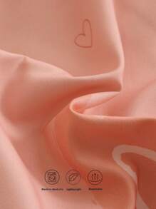 3入組情人節抗菌和絨毛洗滌床上用品套件,心形印花被套和2個靠墊套,帶拉鍊和角落綁帶,全尺寸或女王尺寸 - 粉色 - 查看 5