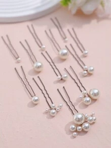 12pcs Faux Pearl Decor Hair Clips, Versatile Hair Accessories Suitable For Bride, Daily Wear & Wedding