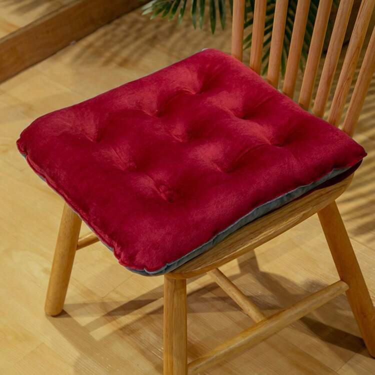 Winter Plush Seat Cushion, Thickened And Warm, With Patchwork Design - Red - View 1